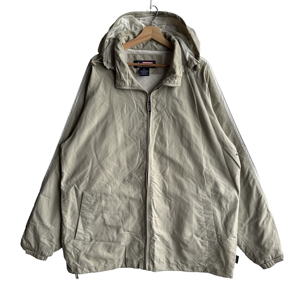 Free Country Jacket Men's 2XL Green Softshell Full Zip Hooded Hiking Outdoor